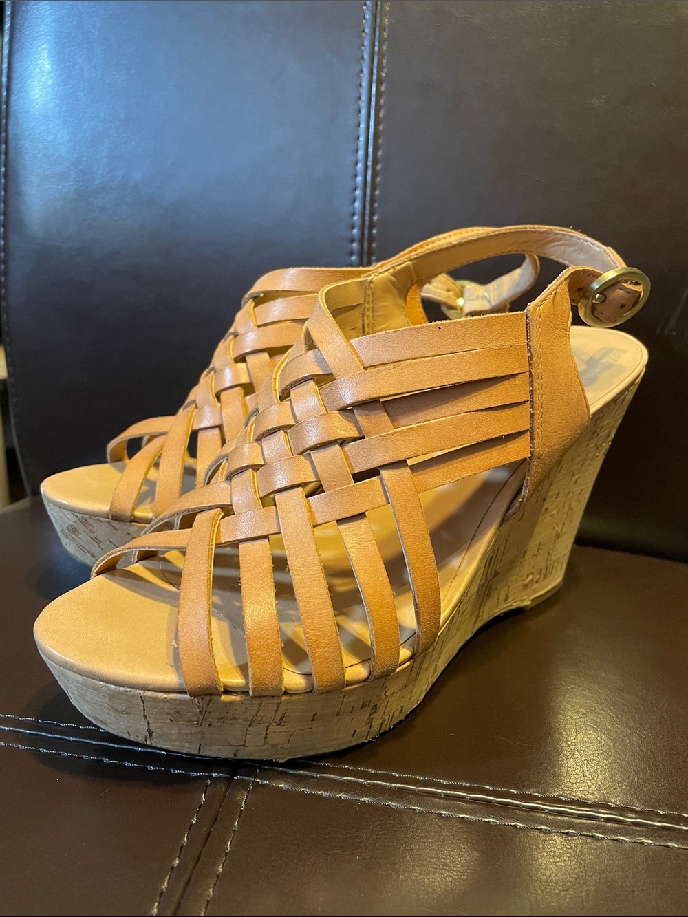 Franco Sarto Tan Woven Wedge